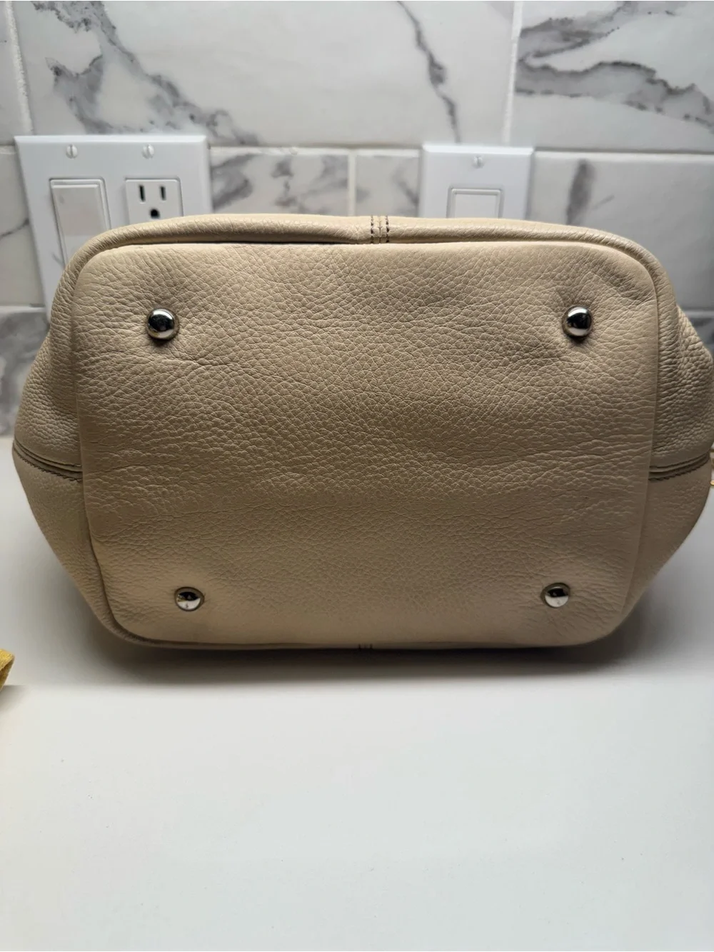 Tignanello Cream Beige Pebbled Leather Buckle Tote Handbag⁠